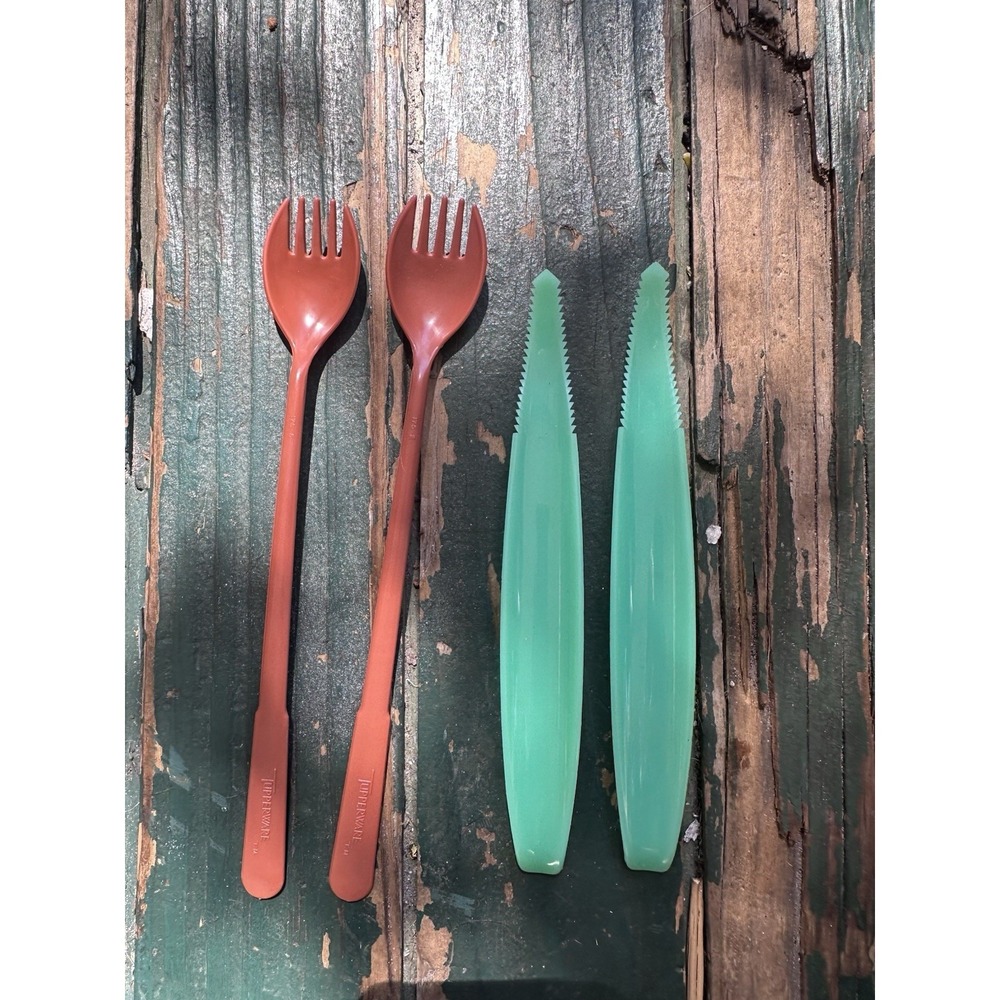 Tupperware Fork O‎ Spoons Sporks Orange Grapefruit Lettuce Corer Teal Lot Of 4